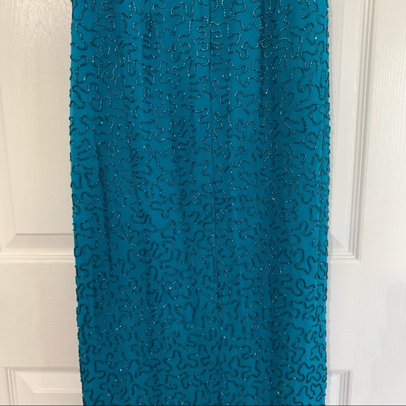 GRACE ORIGINALS Vintage Beaded Silk Gown Blue XS - Picture 12 of 16